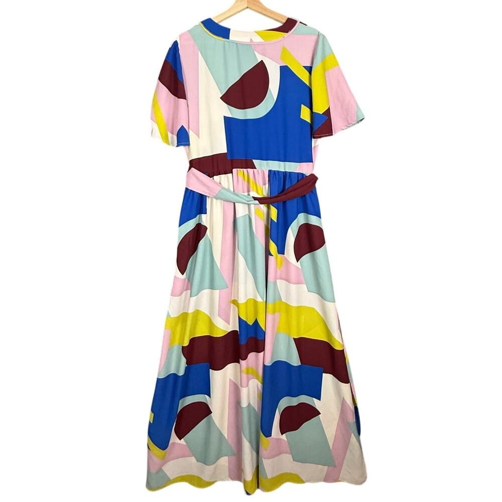 ModCloth Your Time To Shine Geometric Print ColorBlock Maxi Dress 14 Tie Waist - Picture 4 of 10